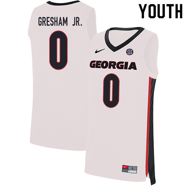 2020 Youth #0 Donnell Gresham Jr. Georgia Bulldogs College Basketball Jerseys Sale-White - Click Image to Close